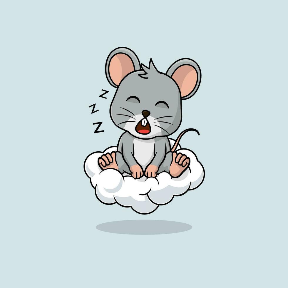 Vector cute baby mouse cartoon sleeping on the cloud icon illustration.