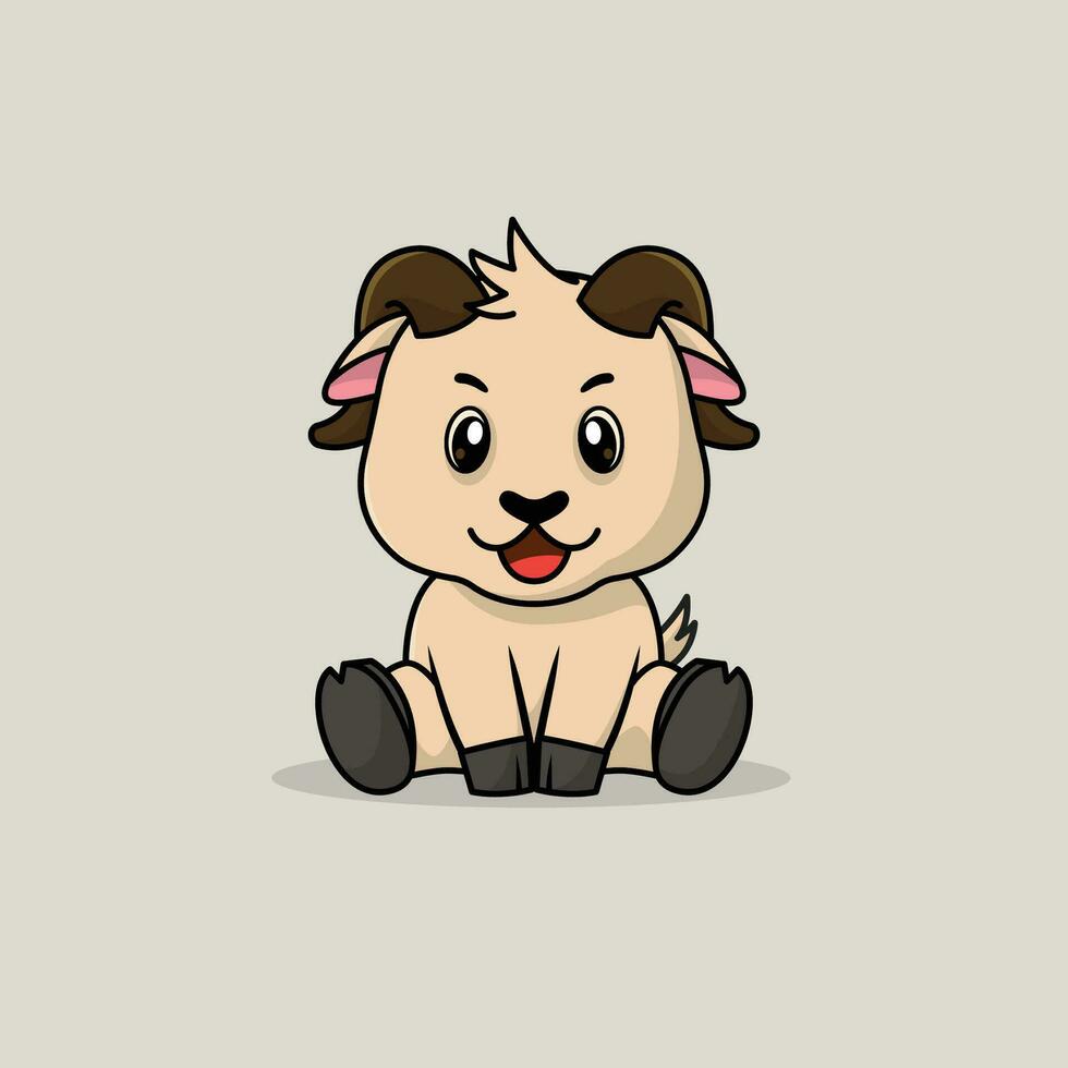 Vector cute baby goat cartoon sitting icon illustration.