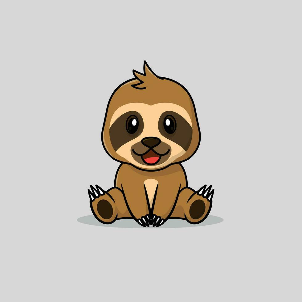 Vector cute baby sloth cartoon sitting icon illustration.
