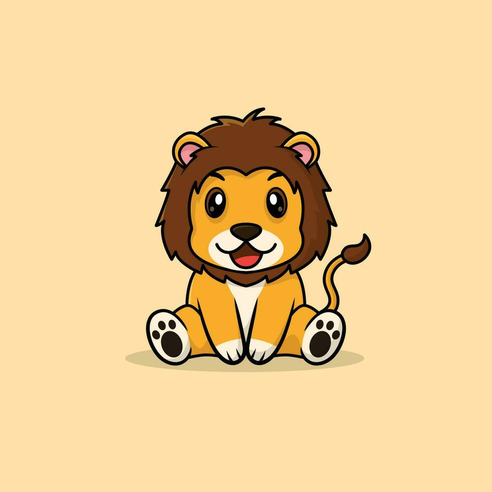 Vector cute baby lion cartoon sitting icon illustration.