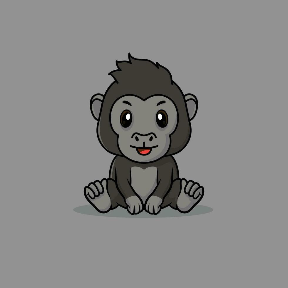 Vector cute baby gorilla cartoon sitting icon illustration.