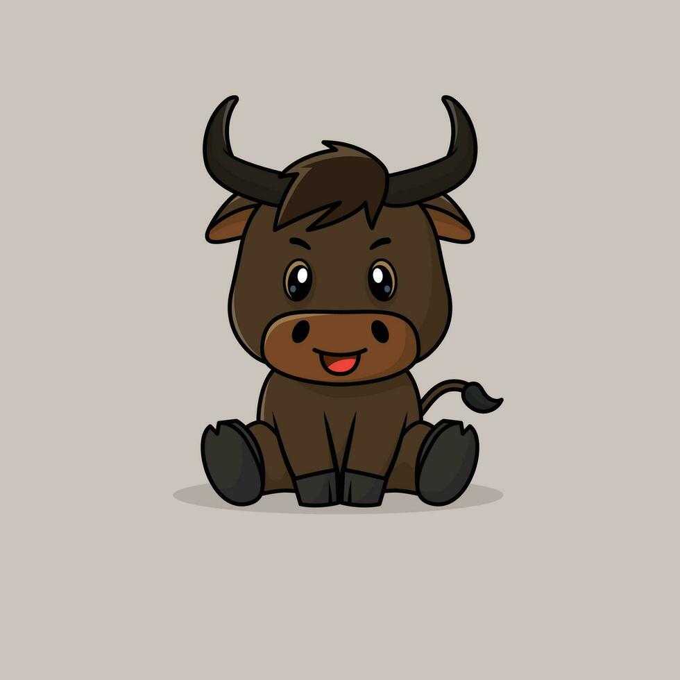 Vector cute baby bull cartoon sitting icon illustration.