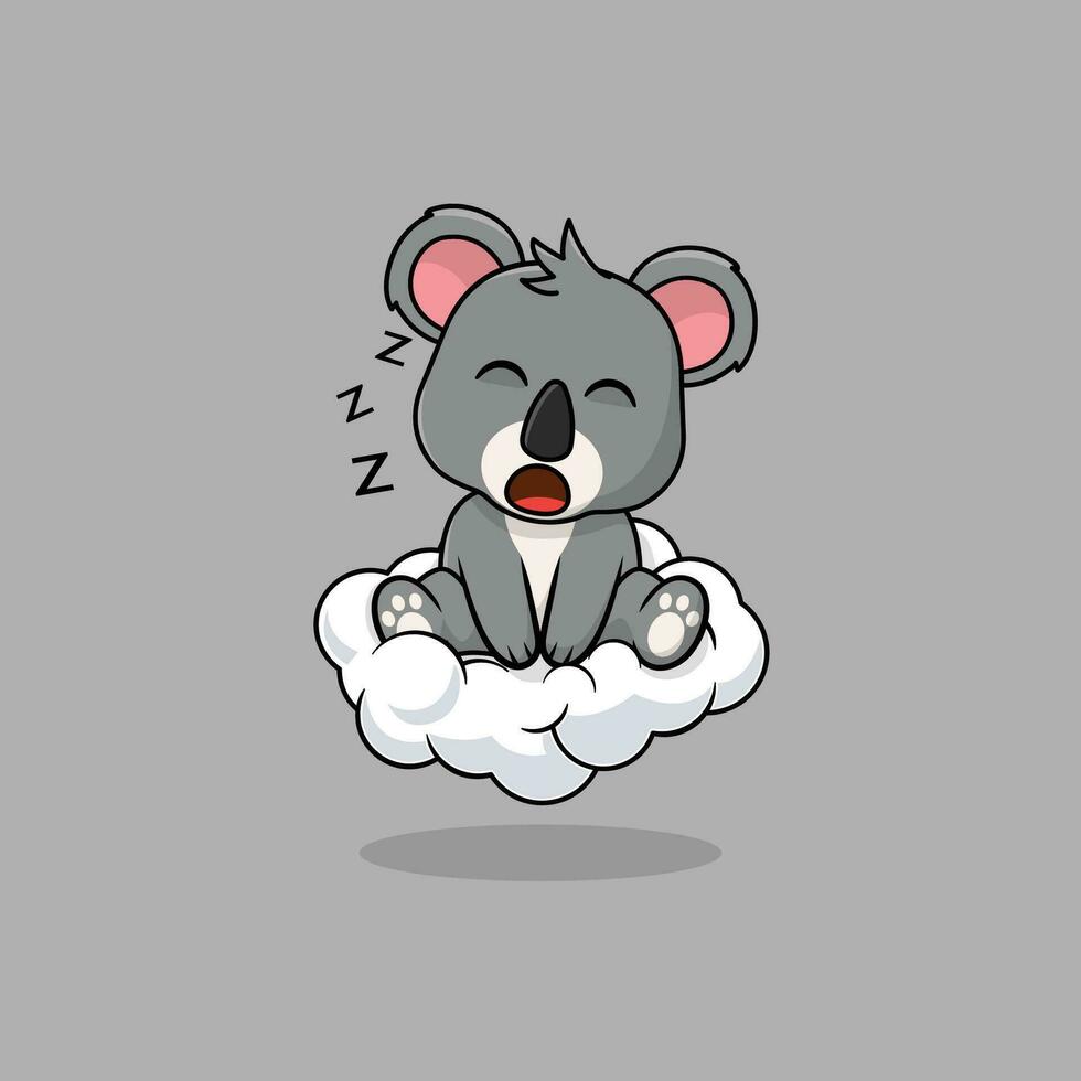 Vector cute baby koala cartoon sleeping on the cloud icon illustration.