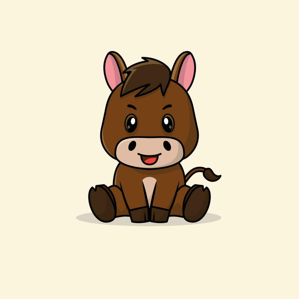 Vector cute baby horse cartoon sitting icon illustration.