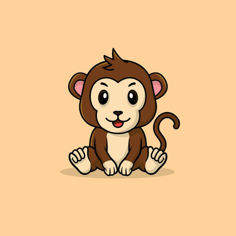 Vector cute baby monkey cartoon sitting icon illustration.