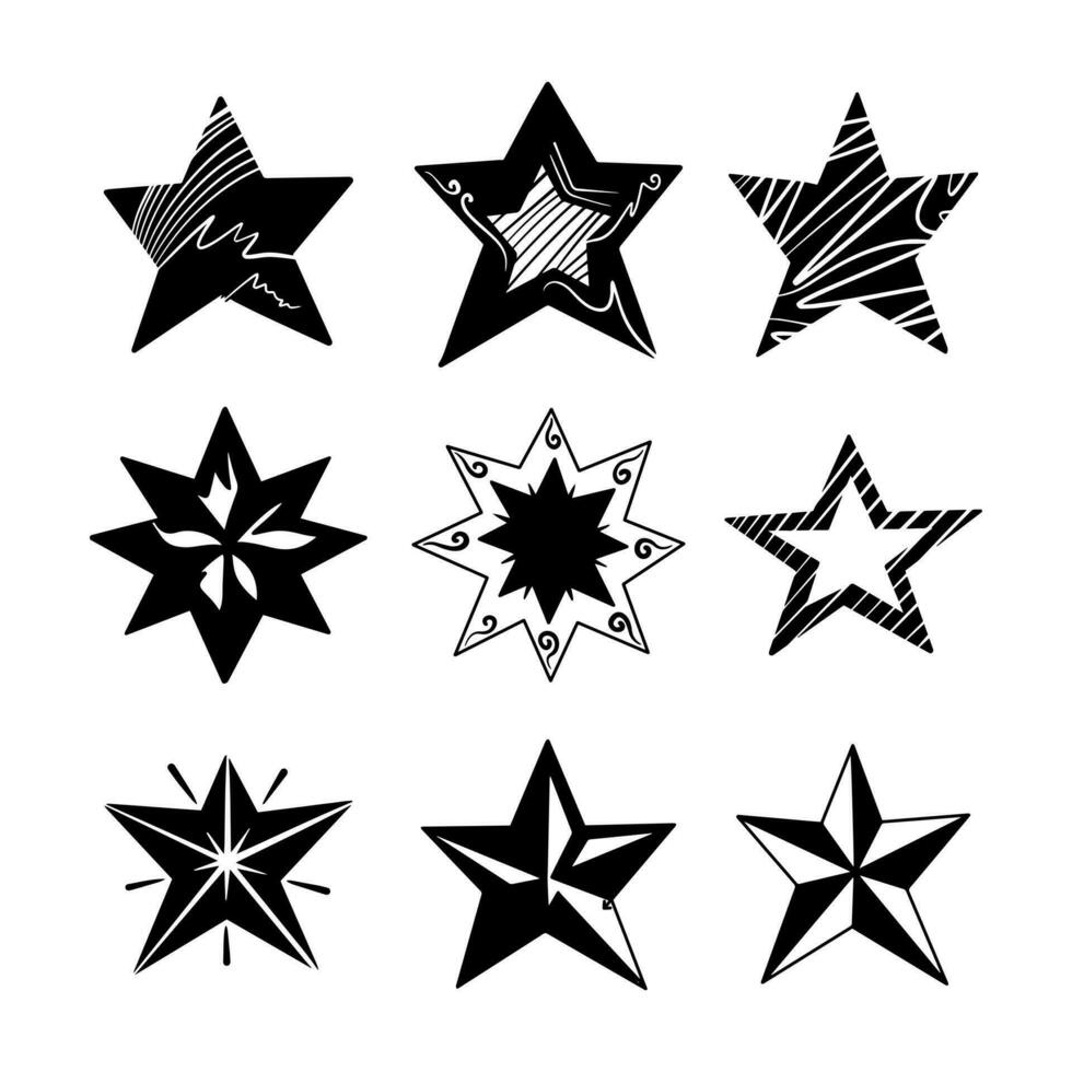 Starburst doodle set. Hand drawn star. vector