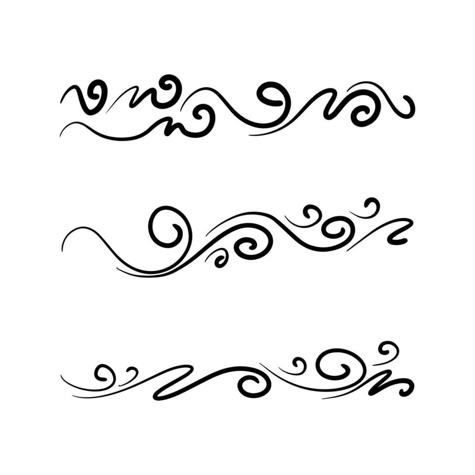 hand drawn wind doodle set, vector illustration.