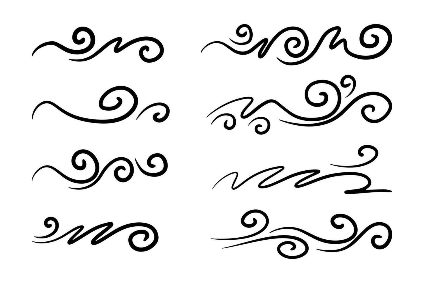 hand drawn wind doodle set, vector illustration.