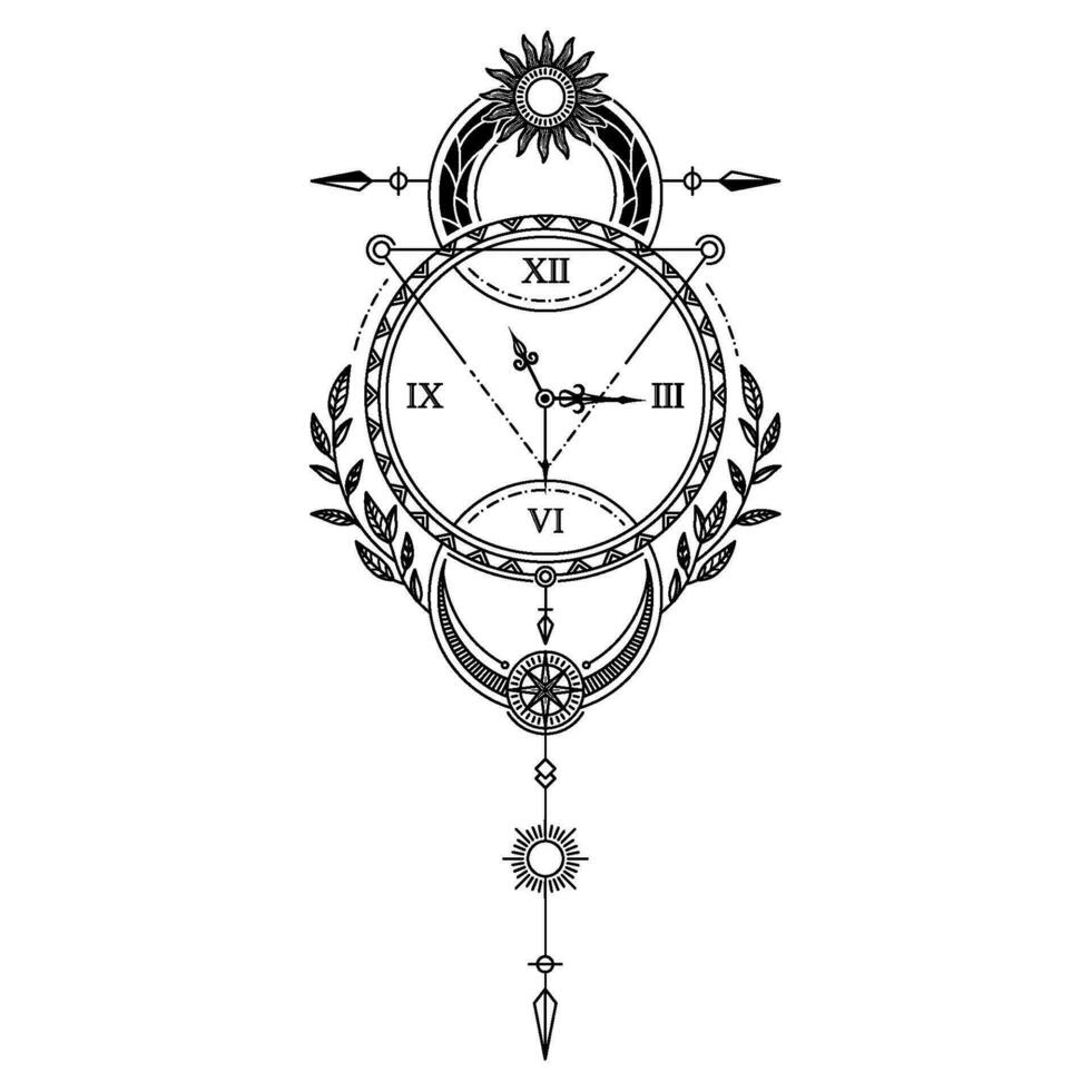 monocromo floral Luna reloj logo diseño vector