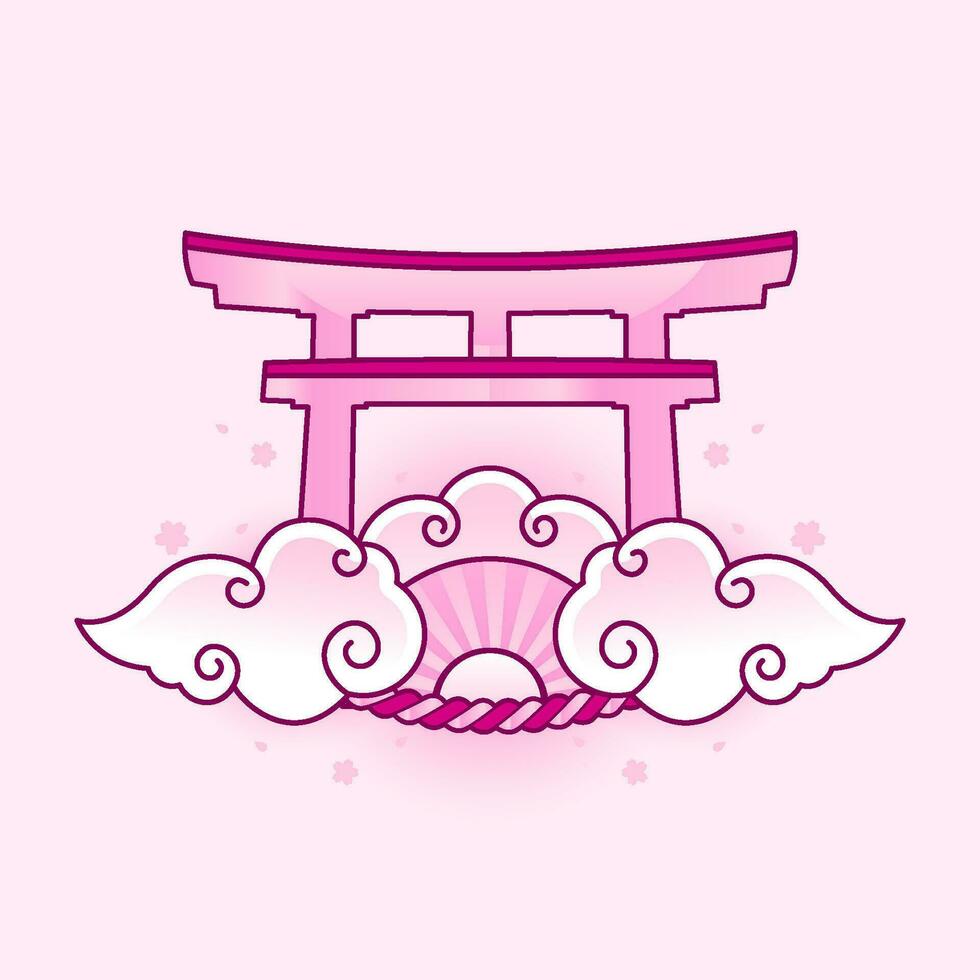 japanese cute pink ornament logo flat vector