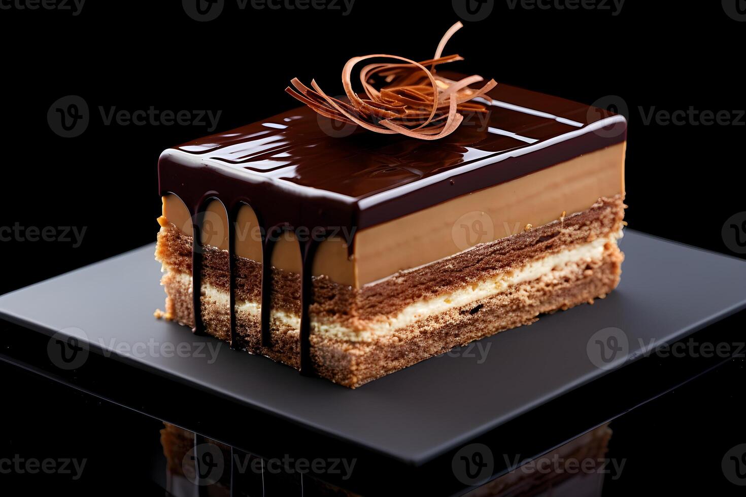 Chocolate Topped with layered coffee Cake GenerativeAI photo