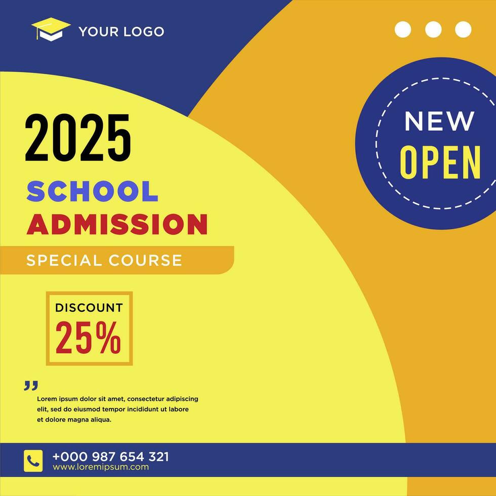 School admission social media post or banner template vector