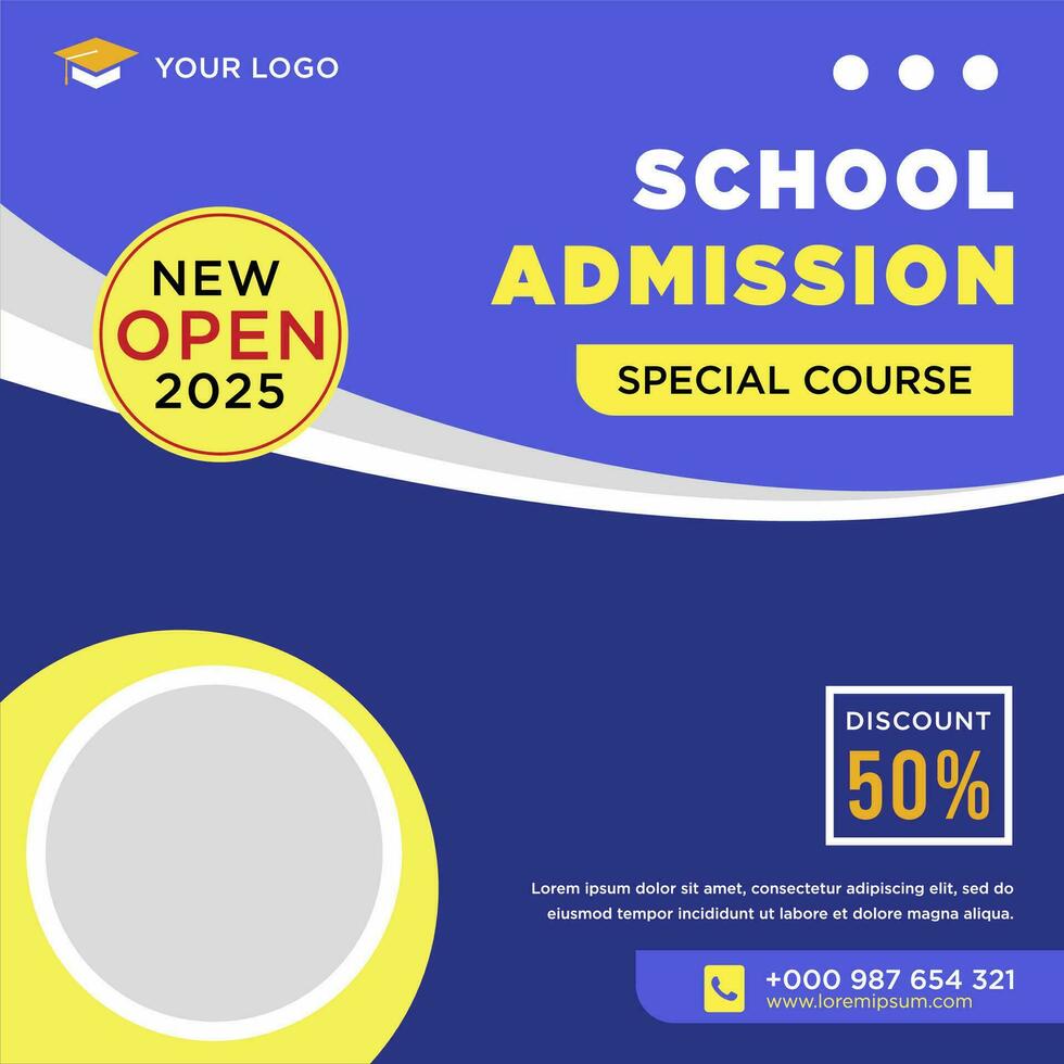 School admission social media post or banner template vector