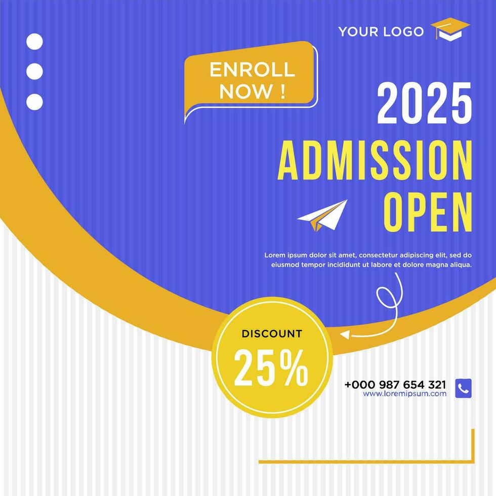 School admission social media post or banner template vector