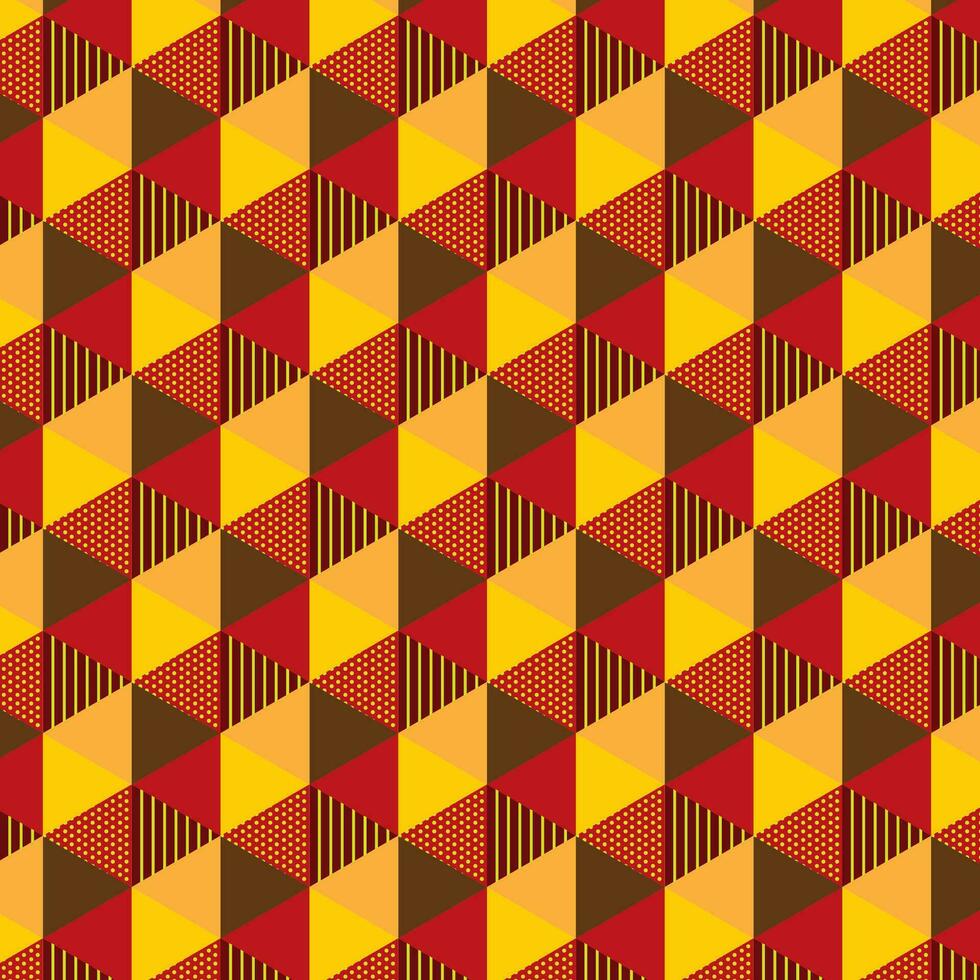 Seamless pattern of red and yellow triangles. Vector geometric illustration with rhombus.