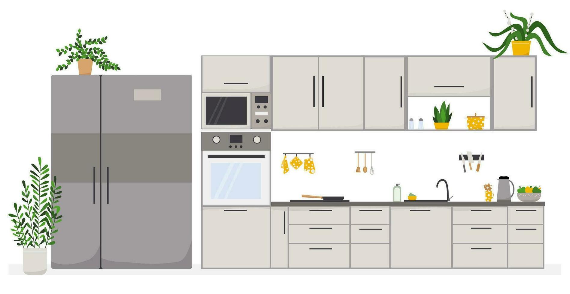 cocina interior con muebles, plano estilo vector ilustración