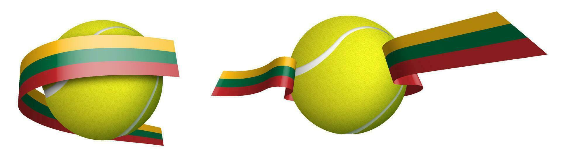sports tennis ball in ribbons with colors of Lithuania flag. Isolated vector on white background