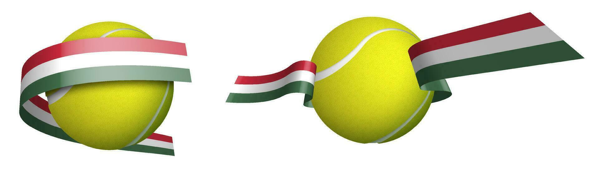 Deportes tenis pelota en cintas con colores de bandera de Hungría. aislado vector en blanco antecedentes