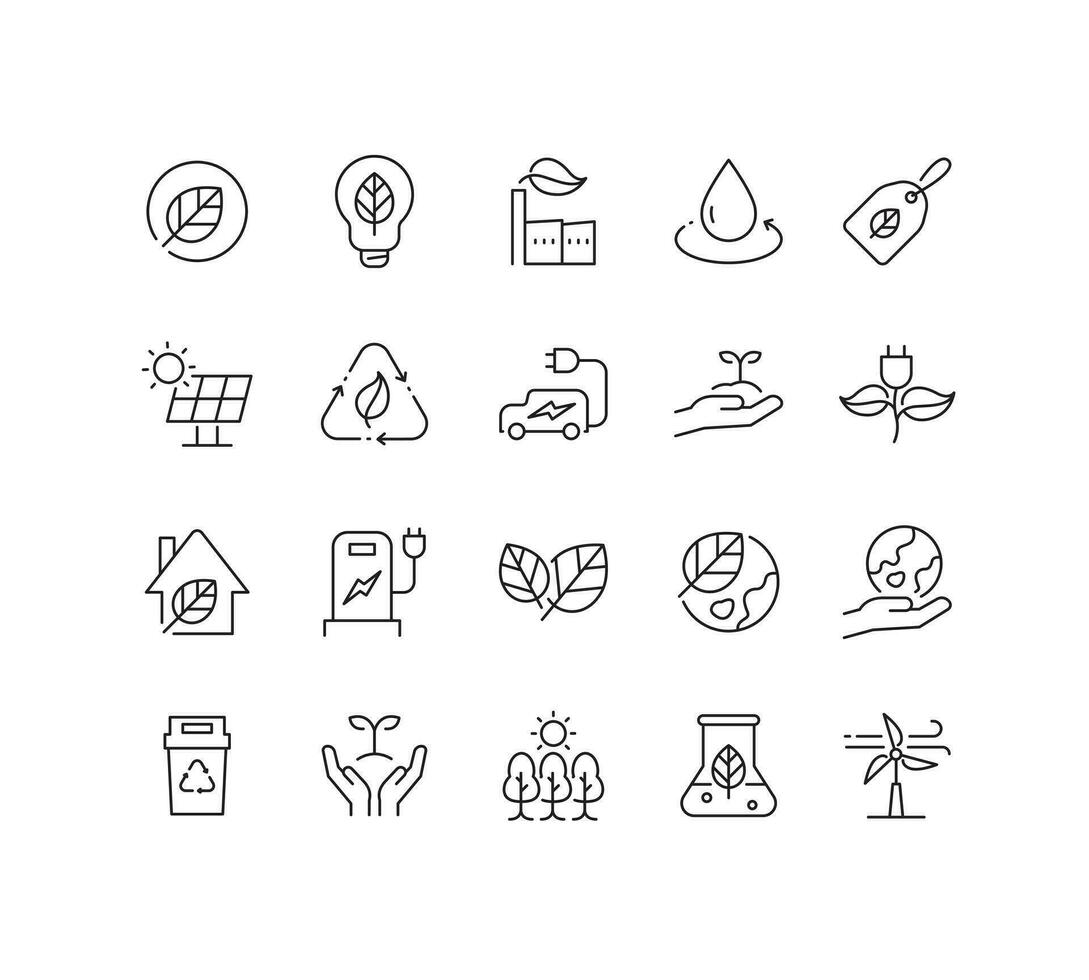 Eco friendly related thin line icon set in minimal style. vector