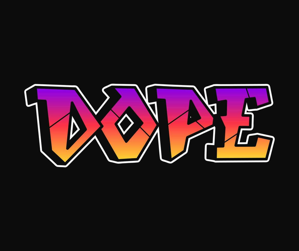 Dope - single word, letters graffiti style. Vector hand drawn logo. Funny cool trippy word Dope, fashion, graffiti style print t-shirt, poster concept