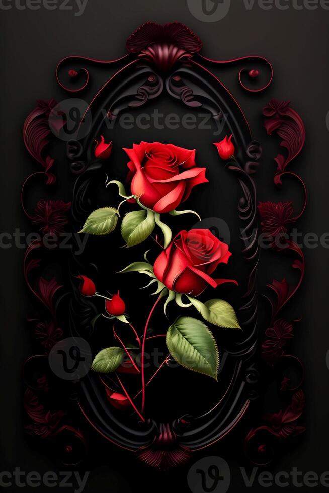 bouquet of red roses on a black background, photo