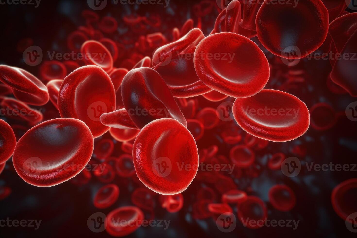 rojo sangre células. circulación de hemoglobina mediante vasos sangre anemia antecedentes. humano rojo eritrocitos hemoglobina debajo electrón microscopio. generativo ai foto