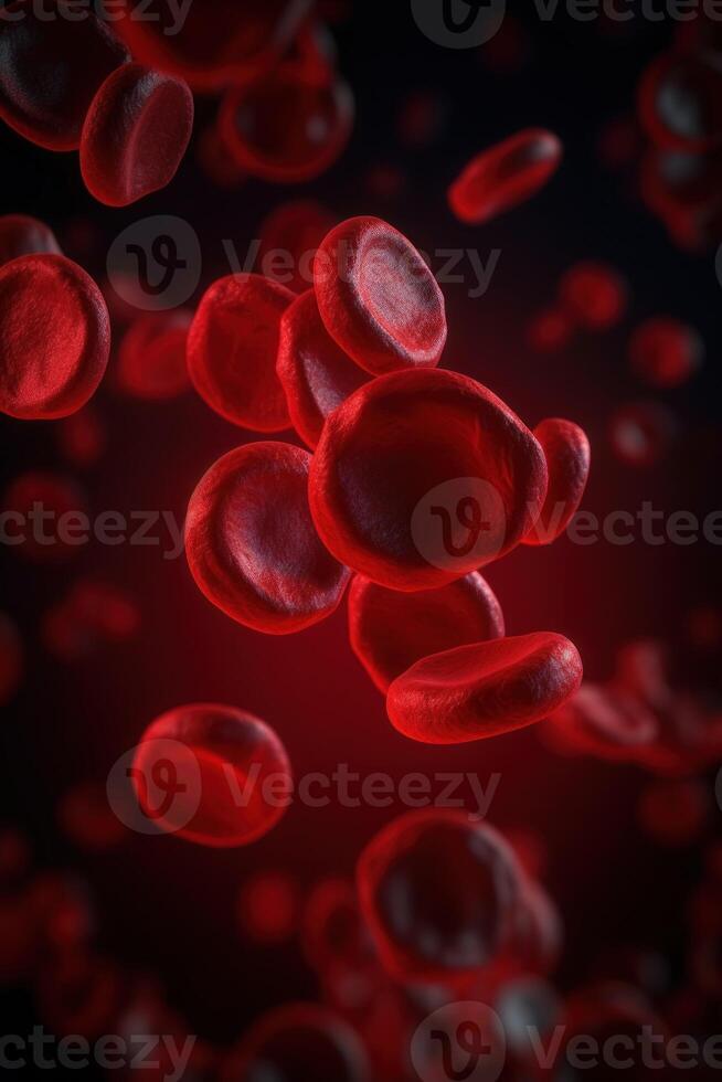 rojo sangre células. circulación de hemoglobina mediante vasos sangre anemia antecedentes. humano rojo eritrocitos hemoglobina debajo electrón microscopio. generativo ai foto