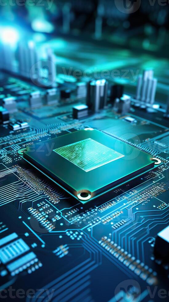 Electronic circuit board close up. Technology background. Central Computer Processors CPU concept. Motherboard digital microchips. Tech background. Integrated communication processor. photo