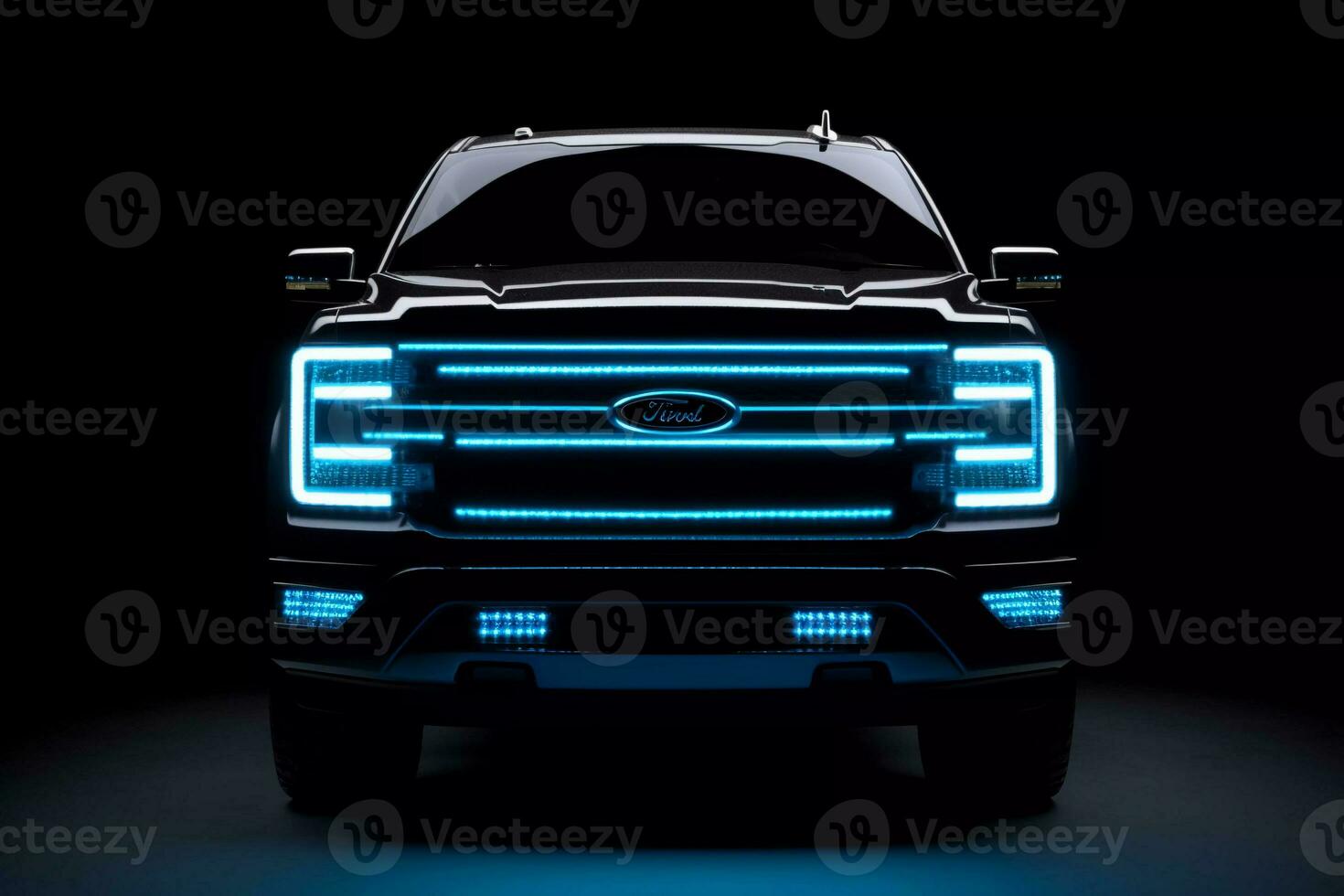 AI Generative  Front Face of Electric Pickup Truck in Dark Background photo