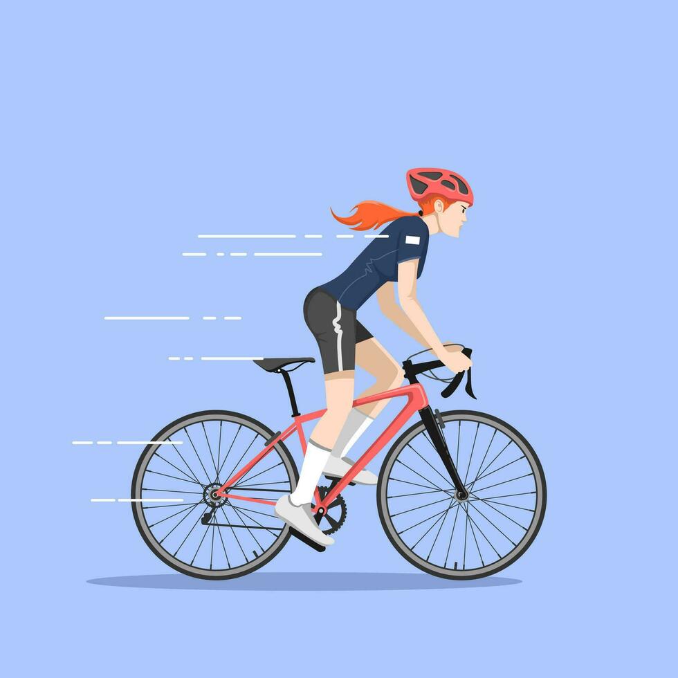hembra ciclista montando un carrera bicicleta, vector ilustración.