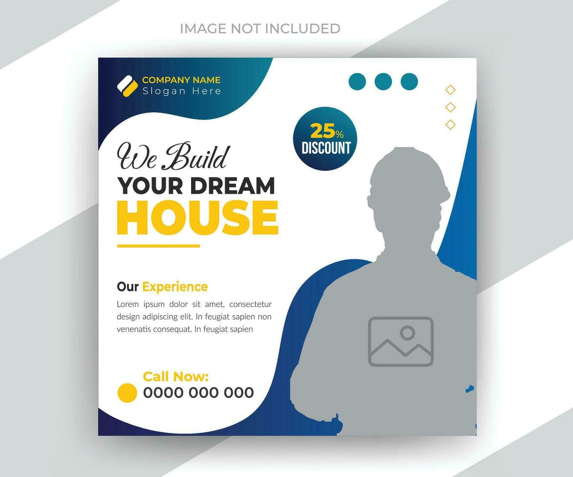 Construction and house renovation services social media post and web banner template vector