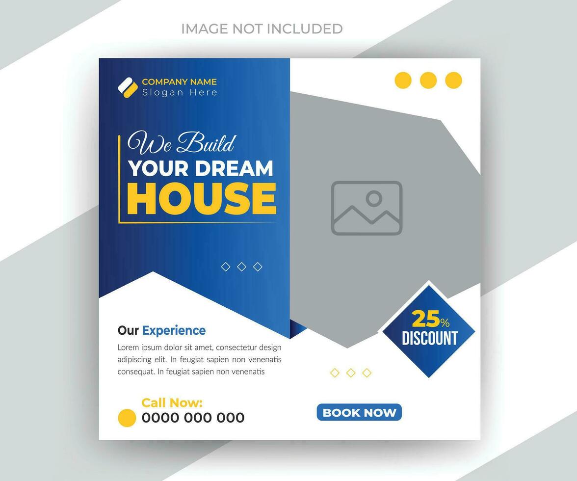 Construction and house renovation services social media post and web banner template vector