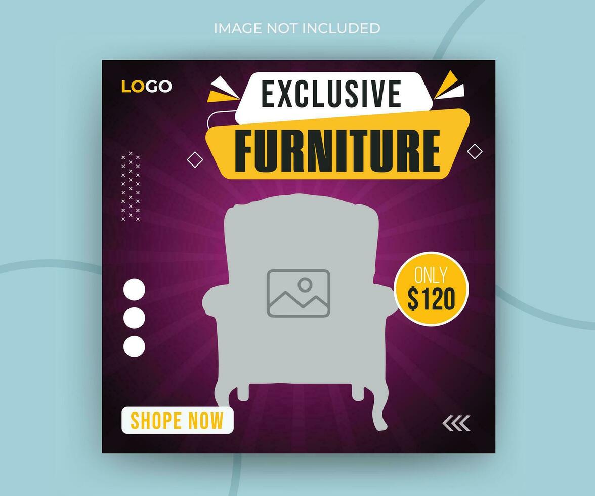 Exclusive furniture product promotion social media post or square web banner template vector