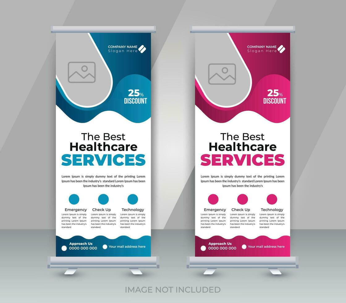 Medical health care services signage or roll up banner design for hospital layout template vector