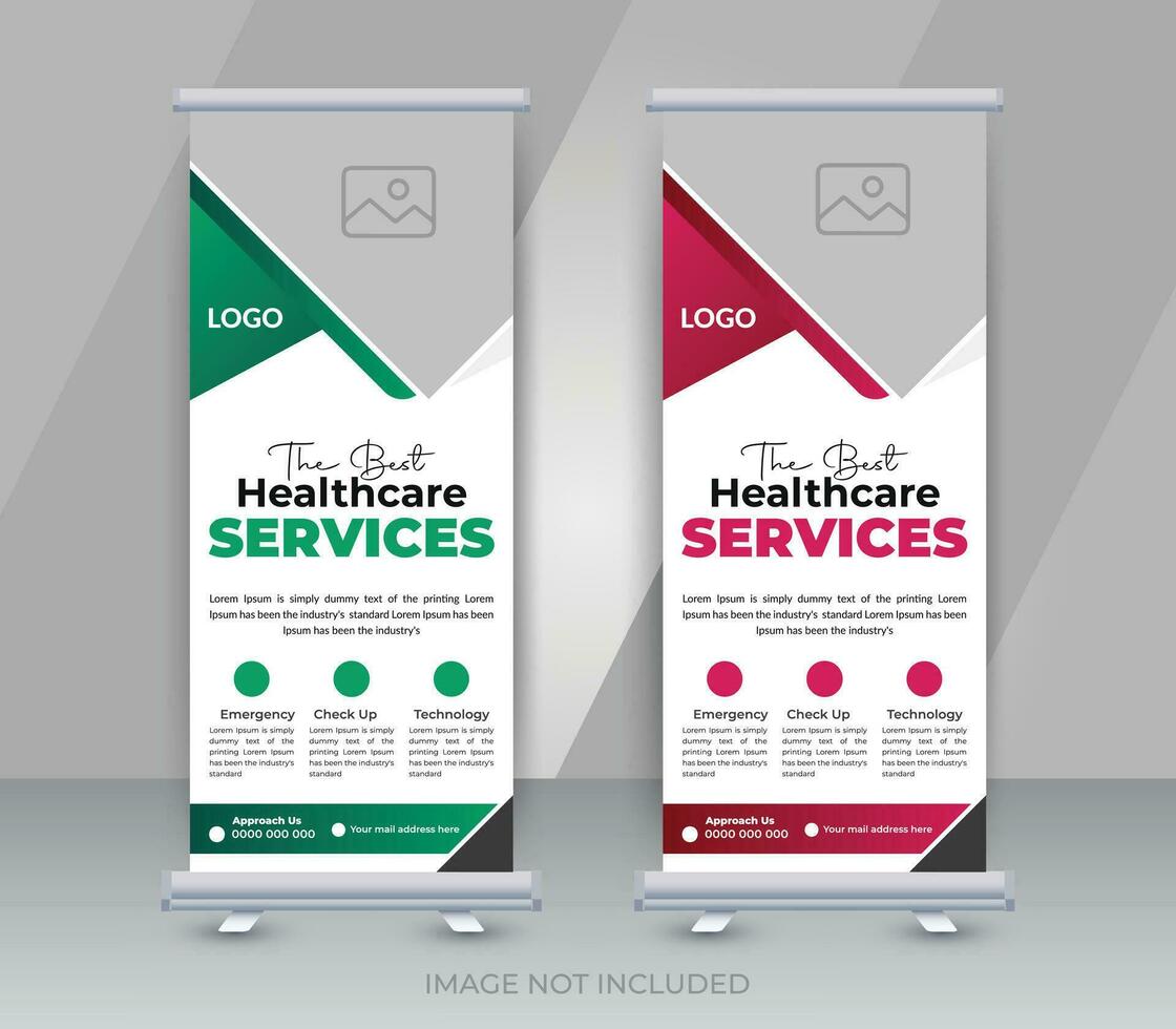 médico salud cuidado servicios señalización o rodar arriba bandera diseño para hospital diseño modelo vector