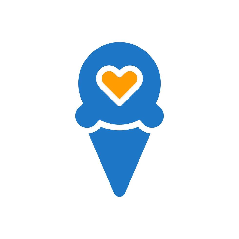 Ice cream love icon solid blue orange style valentine illustration symbol perfect. vector