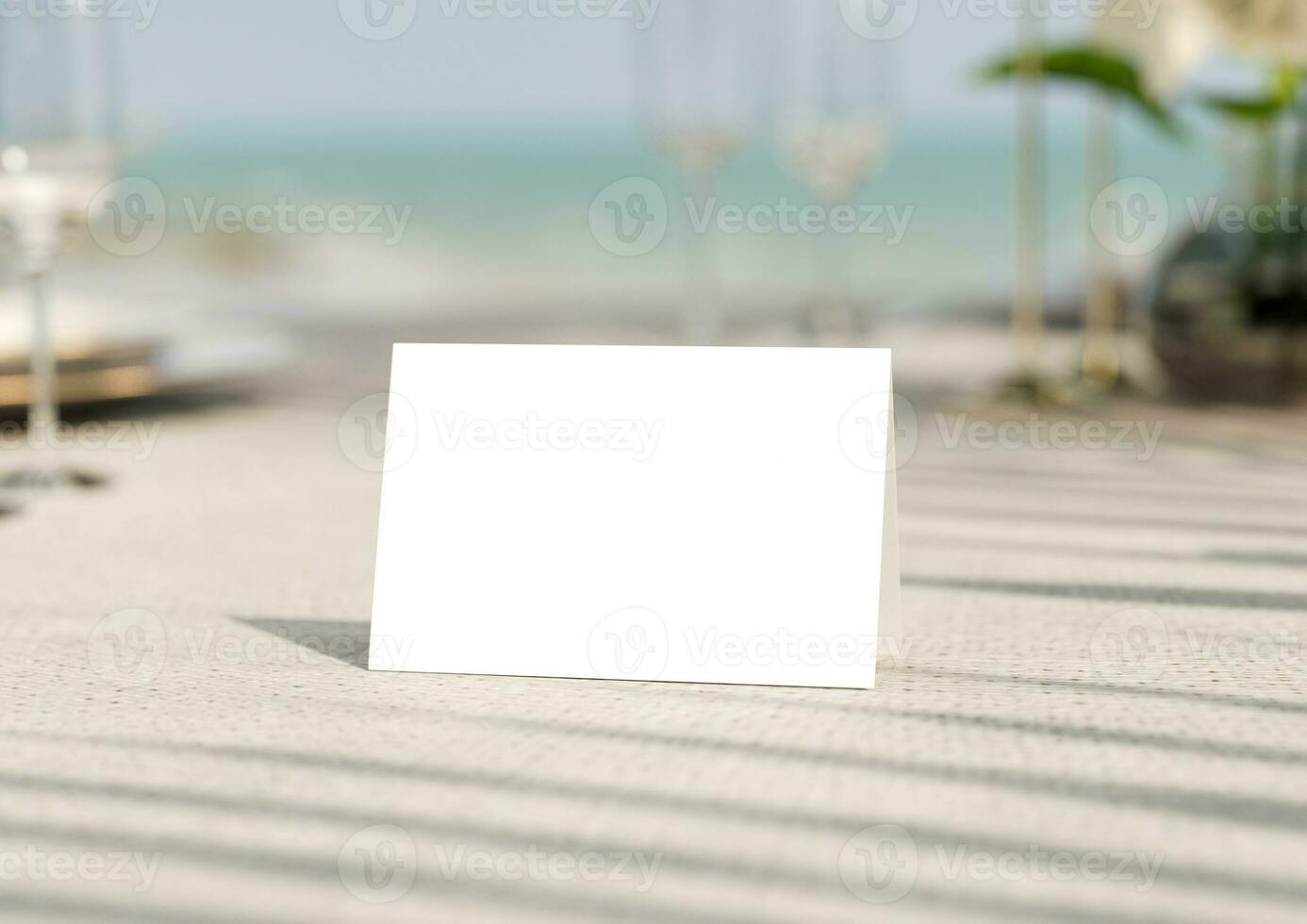 Mockup white blank space card, for Name place, Folded, greeting, invitation with clipping path. 3D Rendering photo