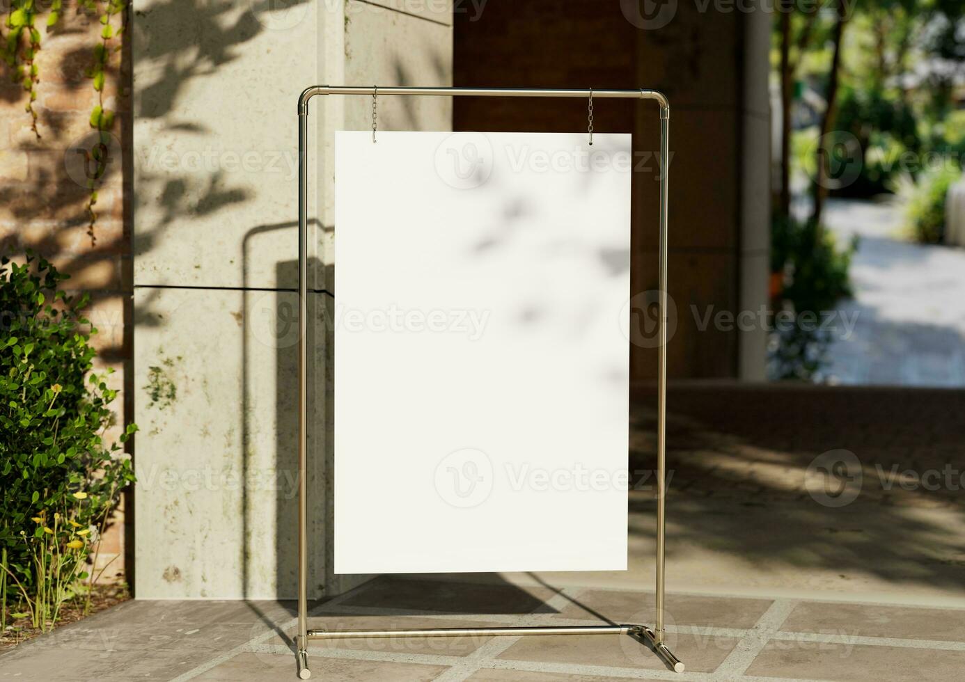 Wedding white Board, welcome sign, Seating chart Mockup , outdoors. Greeting template with clipping path. 3D rendering photo