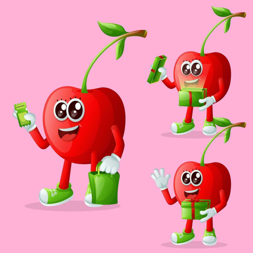 Cute cherry characters receiving gifts vector