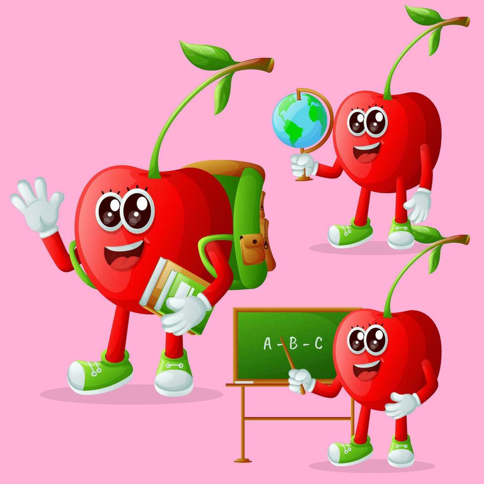 Cute cherry characters in education vector