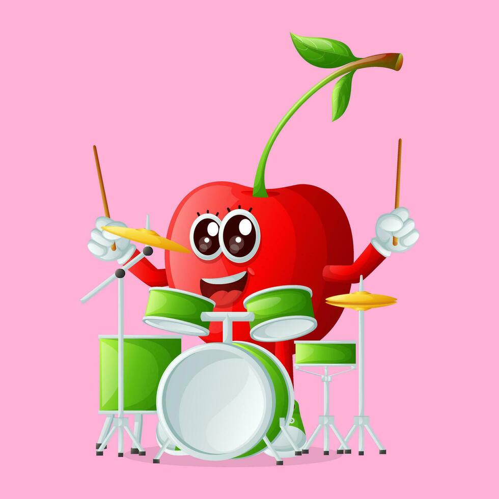 Cute cherry character playing musical instrument vector