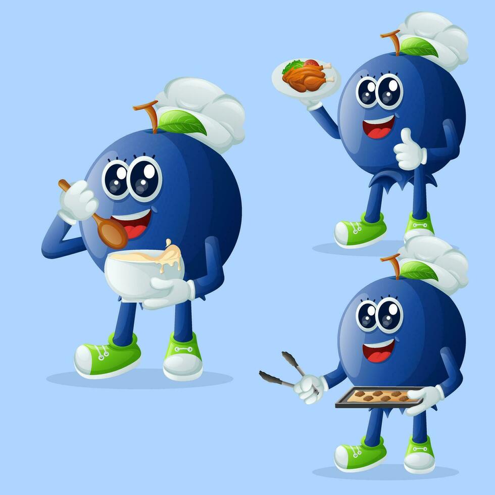 Cute blueberry character in the kitchen vector