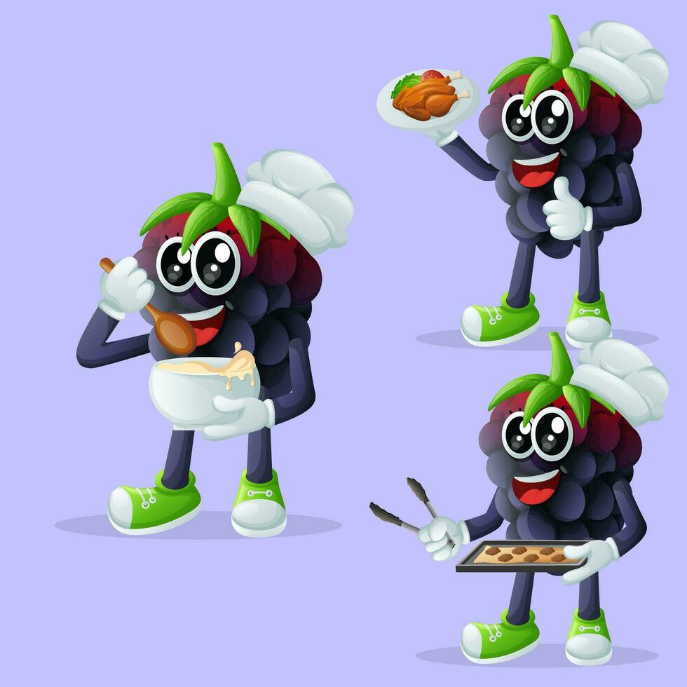 Cute blackberry character in the kitchen vector