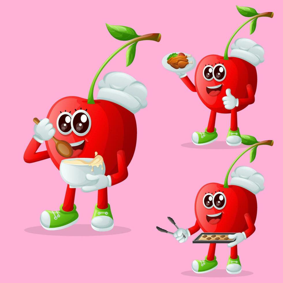 Cute cherry character in the kitchen vector