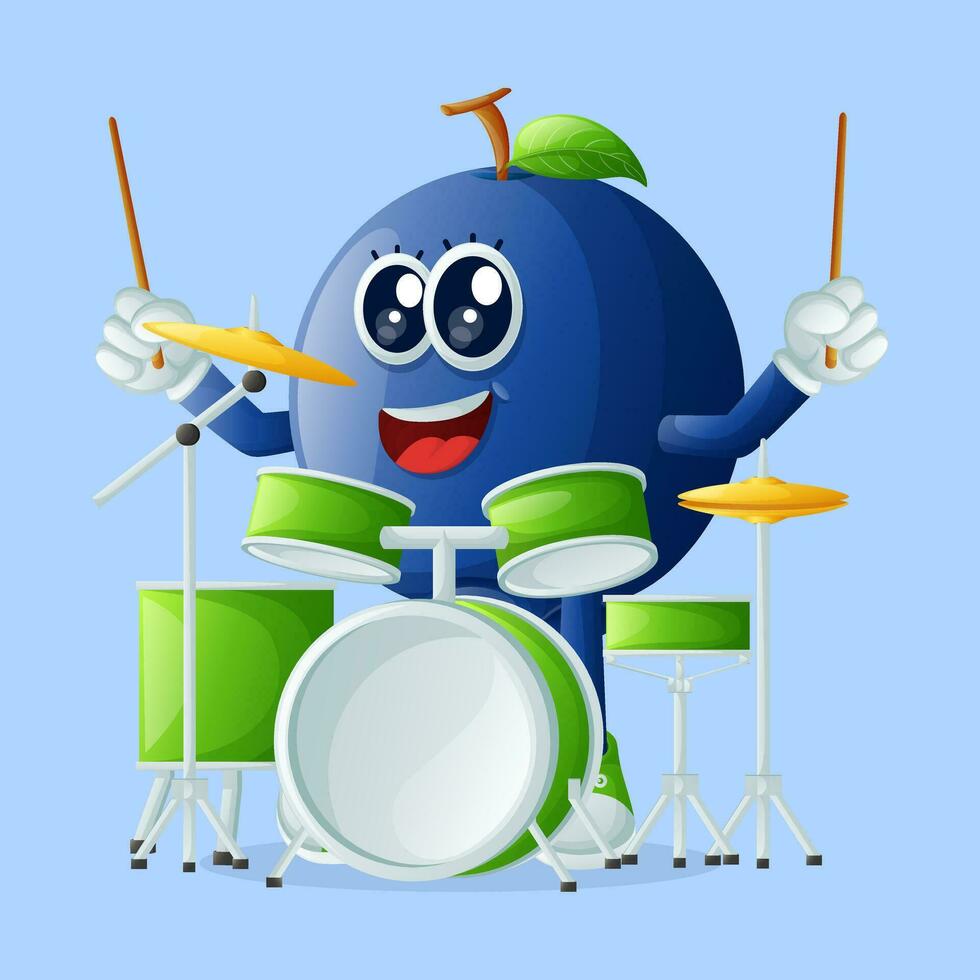 Cute blueberry character playing musical instrument vector