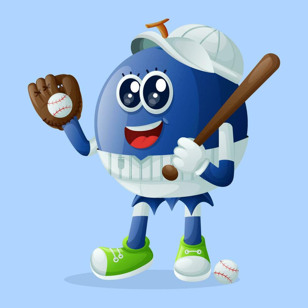 linda arándano personaje jugando béisbol vector