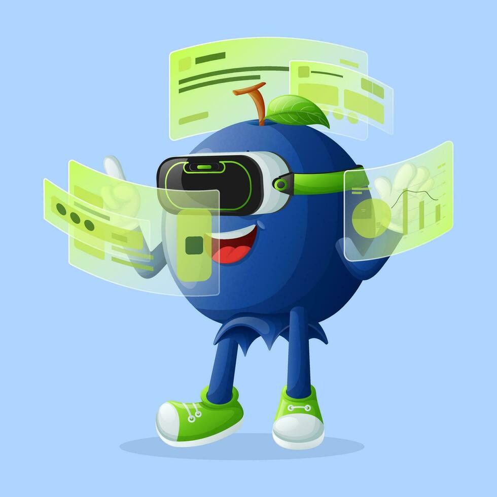 Cute blueberry character in metaverse vector