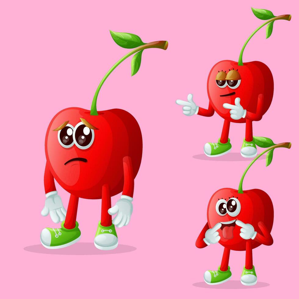 Cute cherry characters with different facial expressions vector