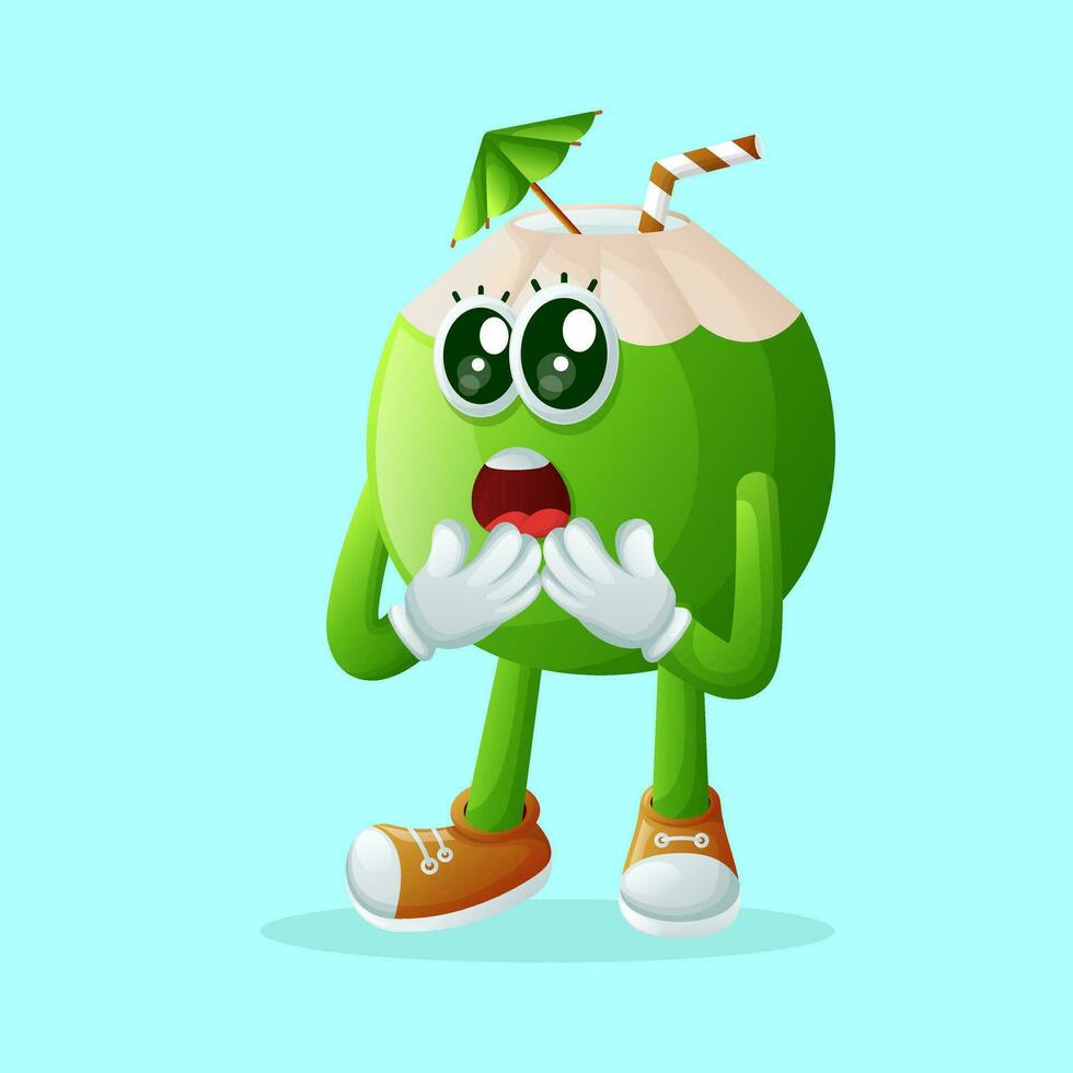 Cute coconut character with a surprised face and open mouth vector