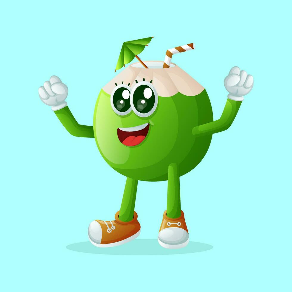 Cute coconut character making a victory sign with his hand vector